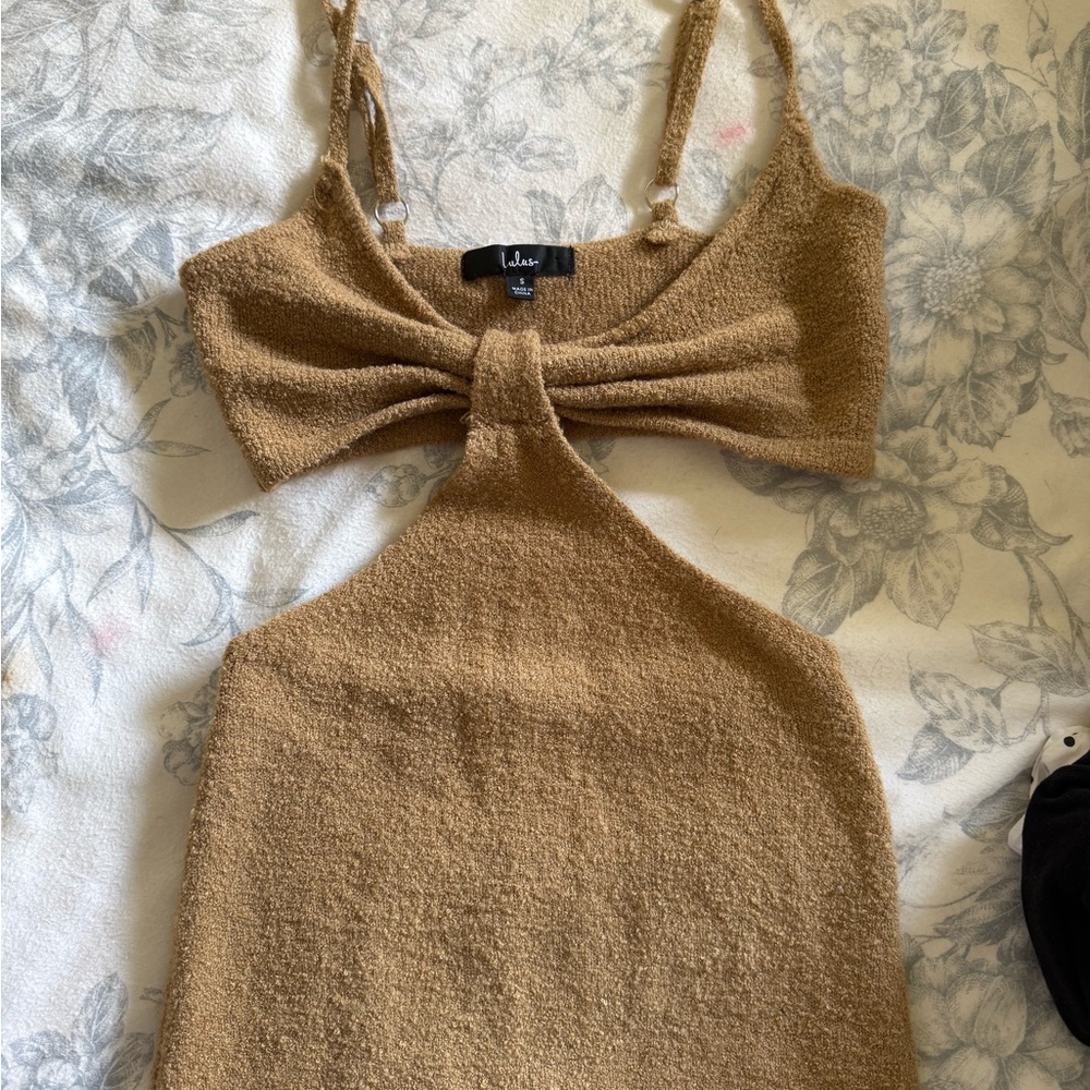 Lulu's Brown Knit Cutout Midi Dress